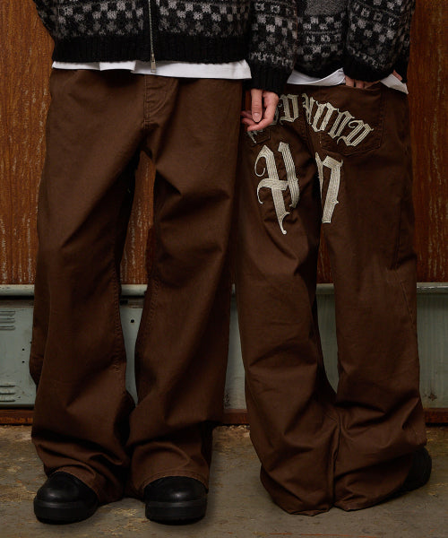 HD Chain Embroidery Cotton Pants BROWN