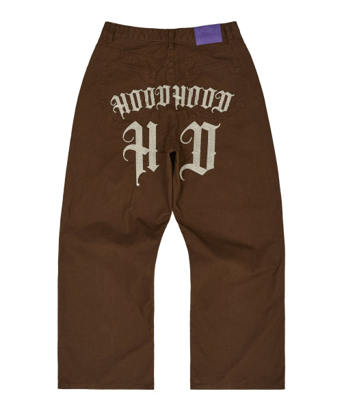 HD Chain Embroidery Cotton Pants BROWN