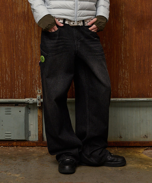 NO STRESS Big Pocket Denim Pants BLACK