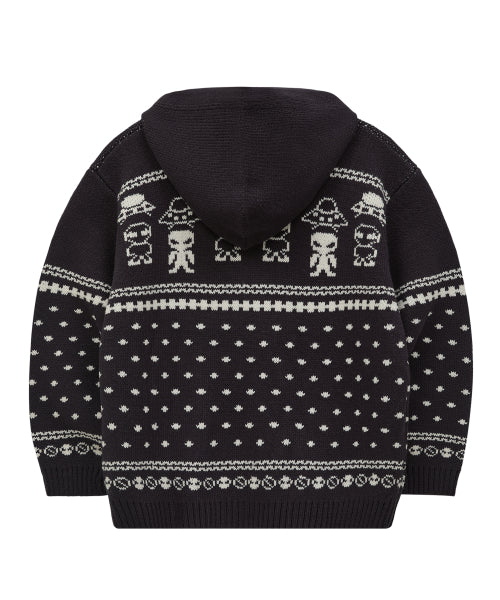 Alien Pattern Knit Hood Zip-up NAVY