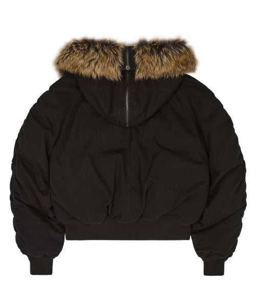 HD Artificial Leather Patch Bomber Down Jacket BLACK