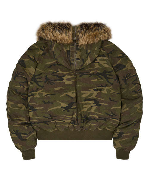 HD Artificial Leather Patch Bomber Down Jacket CAMO