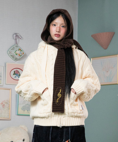 WXK025 Puku Puku Knit Padded Hood Zip-Up (IVORY)