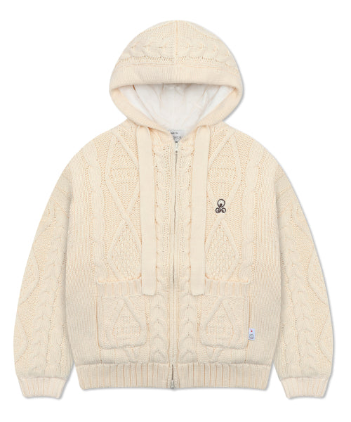 WXK025 Puku Puku Knit Padded Hood Zip-Up (IVORY)