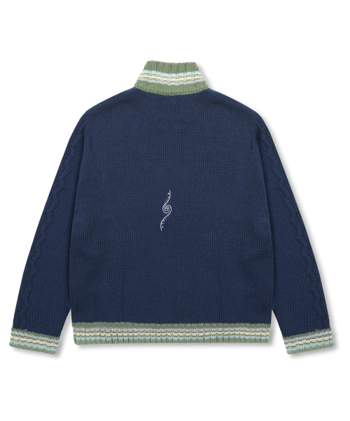 WXK024 Kanade Stripe Coloring Knitwear Zip-Up (NAVY)