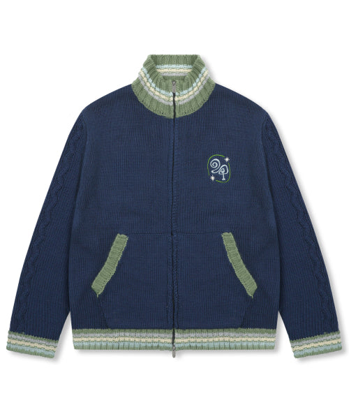 WXK024 Kanade Stripe Coloring Knitwear Zip-Up (NAVY)