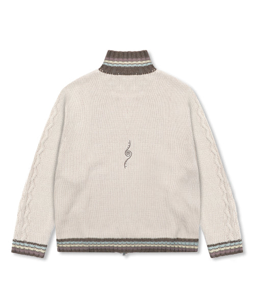 WXK024 Kanade Stripe Coloring Knitwear Zip-Up (GREAGE)