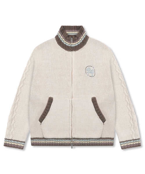 WXK024 Kanade Stripe Coloring Knitwear Zip-Up (GREAGE)