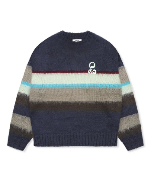 WXK026 Ninkino Loose Fit Stripe Pullover Knit (NAVY)