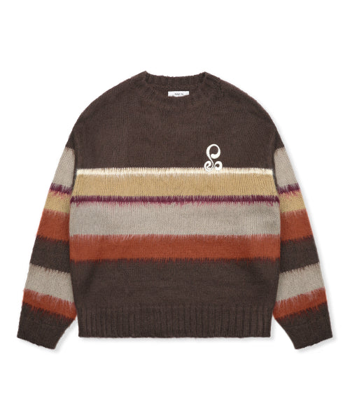 WXK026 Ninkino Loose Fit Stripe Pullover Knit (BROWN)