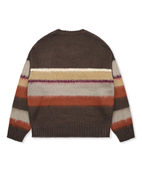 WXK026 Ninkino Loose Fit Stripe Pullover Knit (BROWN)