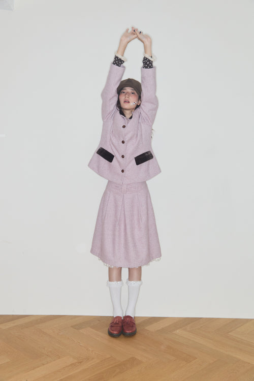 VELVET DOT COLLAR WOOL JACKET (PINK)