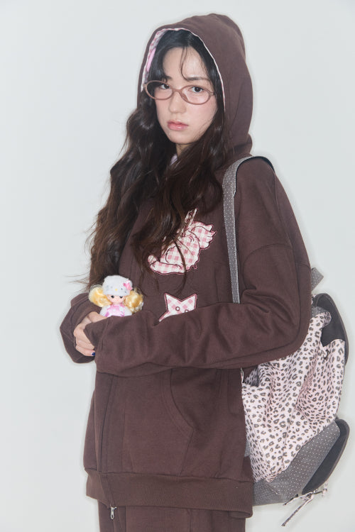 KIRING CHECK PATCH HOODIE (BROWN)