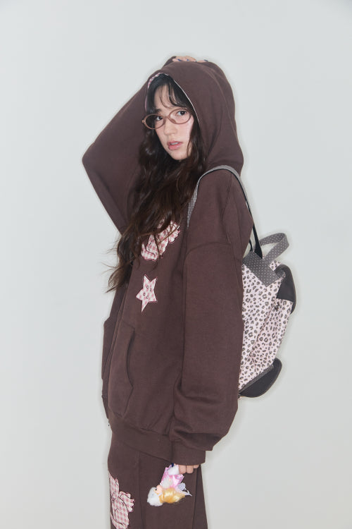 KIRING CHECK PATCH HOODIE (BROWN)