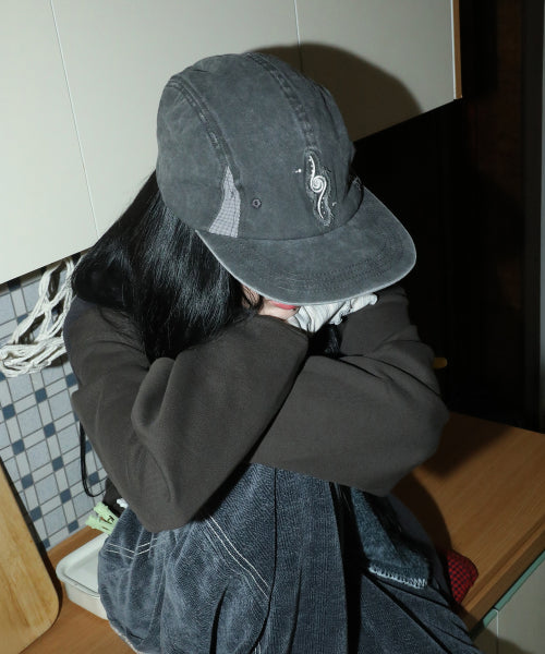 WXAC017 EuroMido Applique Cotton Camp Cap (BLACK)