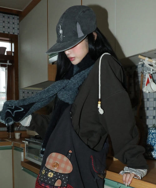 WXAC017 EuroMido Applique Cotton Camp Cap (BLACK)