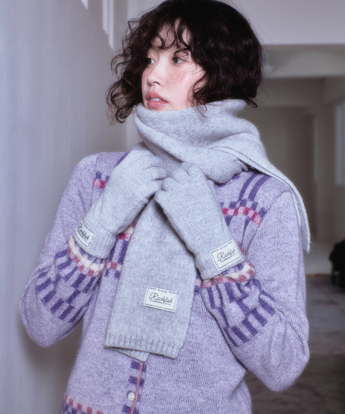 FLUFFY GLOVES & SCARF SET - MELANGE GREY