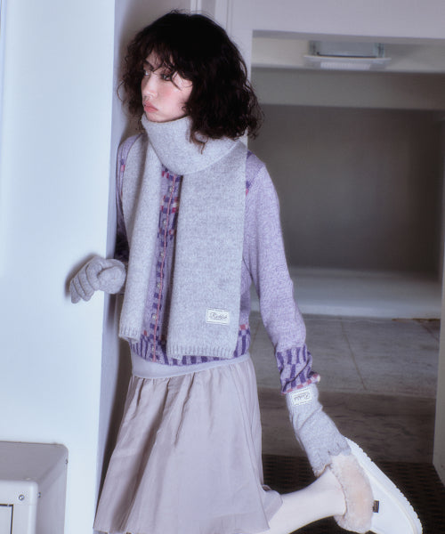 FLUFFY GLOVES & SCARF SET - MELANGE GREY