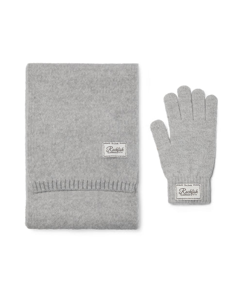 FLUFFY GLOVES & SCARF SET - MELANGE GREY