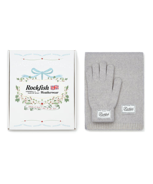 FLUFFY GLOVES & SCARF SET - MELANGE GREY