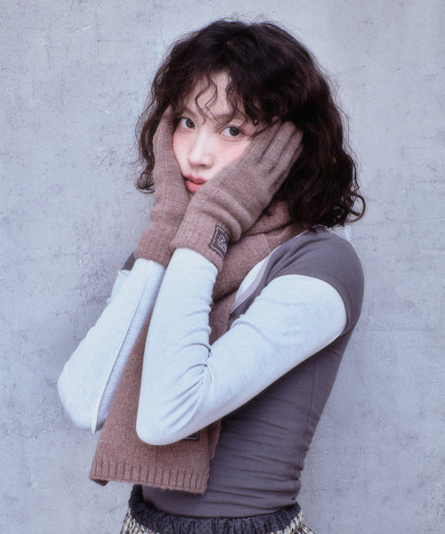 FLUFFY GLOVES & SCARF SET - BROWN