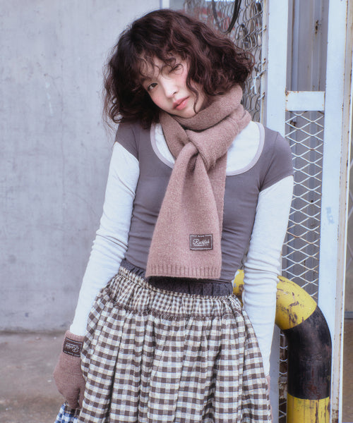 FLUFFY GLOVES & SCARF SET - BROWN