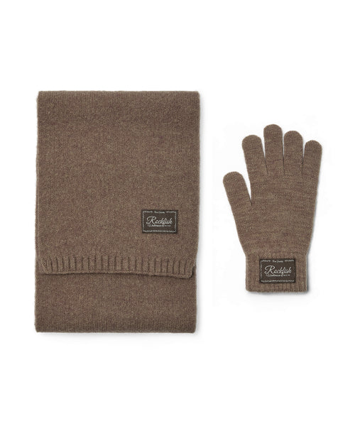 FLUFFY GLOVES & SCARF SET - BROWN