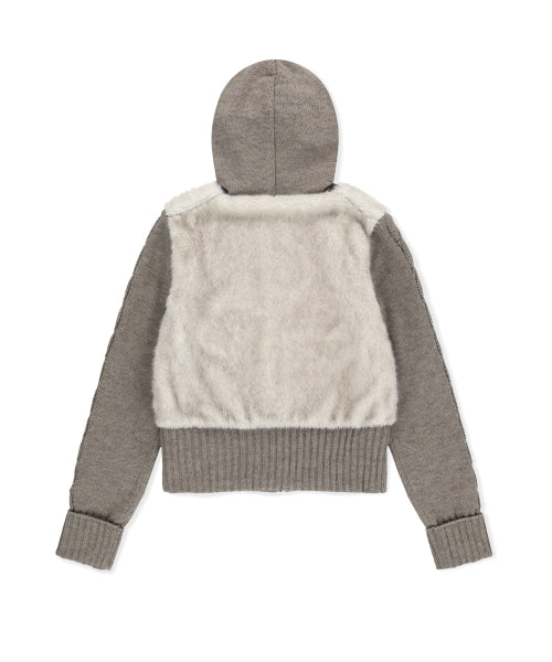 W Faux Fur Knit Zip Jacket Oatmeal