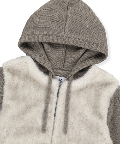 W Faux Fur Knit Zip Jacket Oatmeal