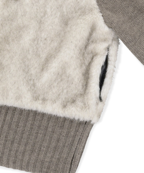 W Faux Fur Knit Zip Jacket Oatmeal