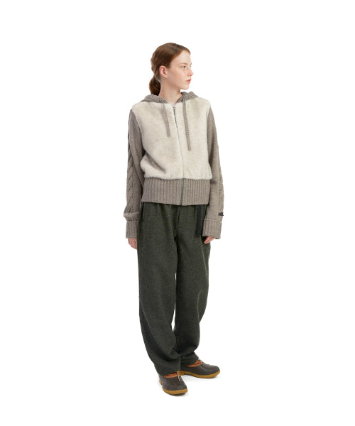 W Faux Fur Knit Zip Jacket Oatmeal