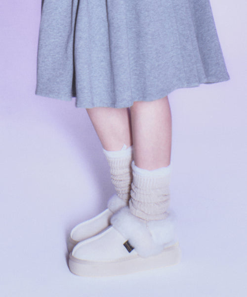 CLOUDY FLATFORM FUR SLINGBACKS - CREAM