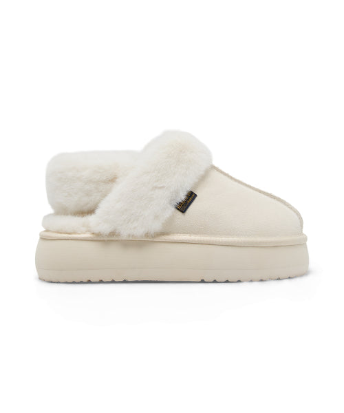 CLOUDY FLATFORM FUR SLINGBACKS - CREAM