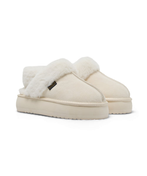 CLOUDY FLATFORM FUR SLINGBACKS - CREAM