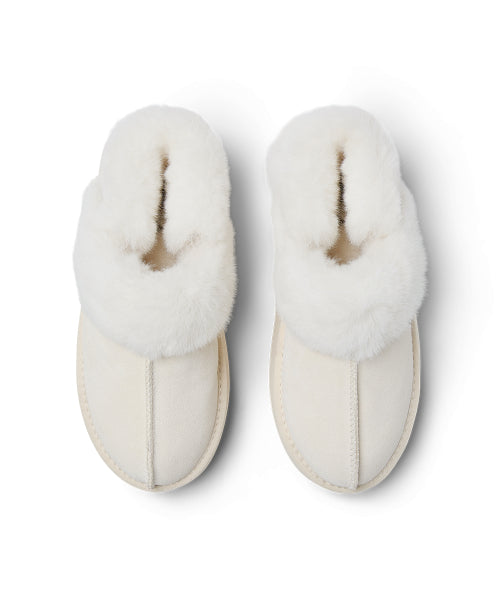 CLOUDY FLATFORM FUR SLINGBACKS - CREAM