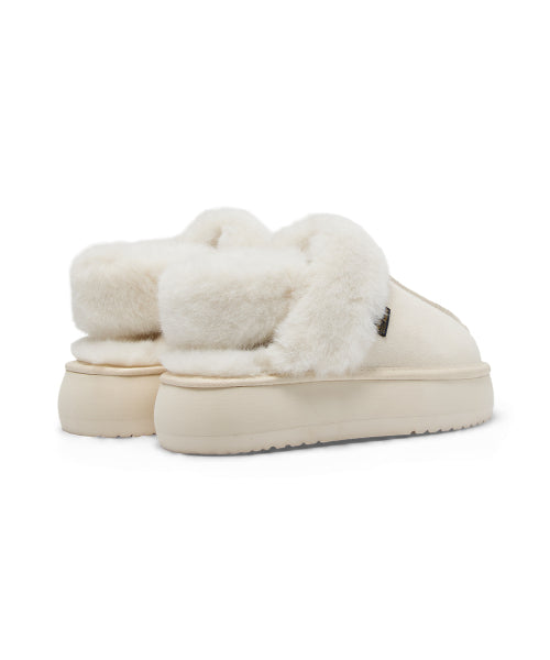 CLOUDY FLATFORM FUR SLINGBACKS - CREAM