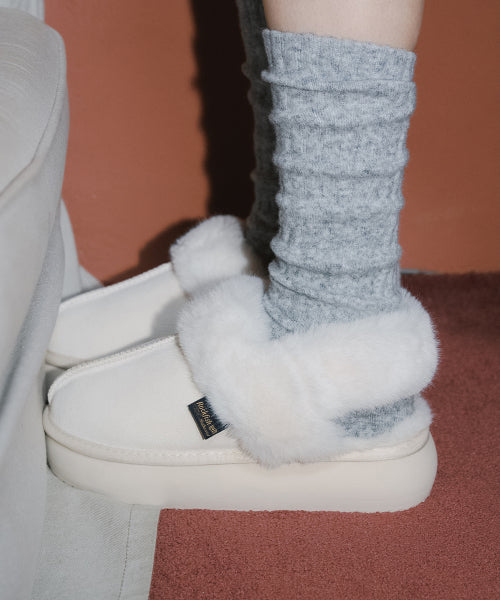 CLOUDY FLATFORM FUR SLINGBACKS - CREAM