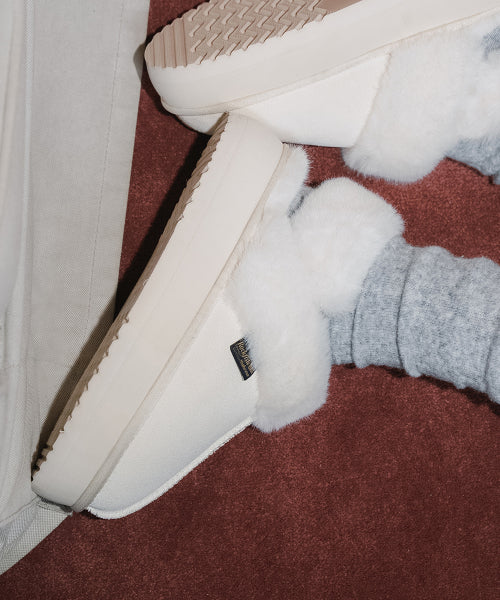 CLOUDY FLATFORM FUR SLINGBACKS - CREAM