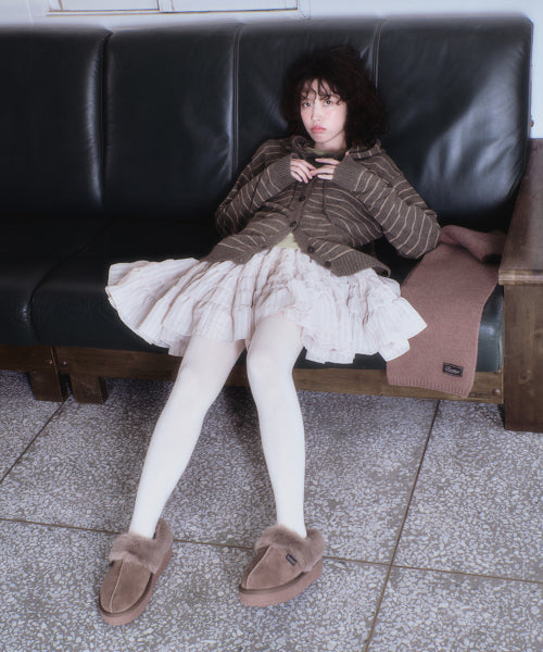 CLOUDY FLATFORM FUR MULES - MOCHA BROWN
