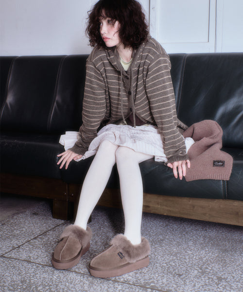 CLOUDY FLATFORM FUR MULES - MOCHA BROWN