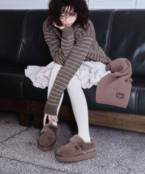 CLOUDY FLATFORM FUR MULES - MOCHA BROWN
