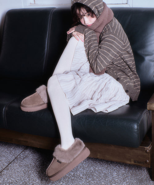 CLOUDY FLATFORM FUR MULES - MOCHA BROWN