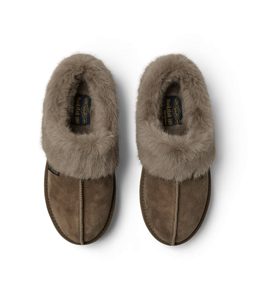 CLOUDY FLATFORM FUR MULES - MOCHA BROWN