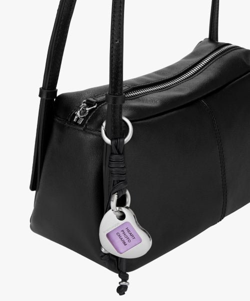 Heart photo. Charm key ring. - Black