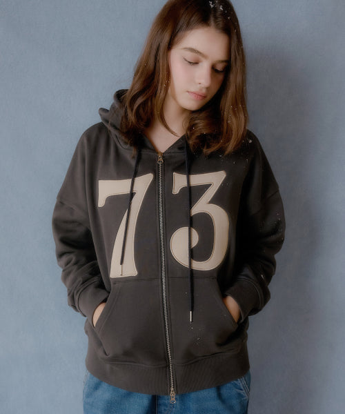 Letters 73 Cotton Hooded Zip-Up (Charcoal)