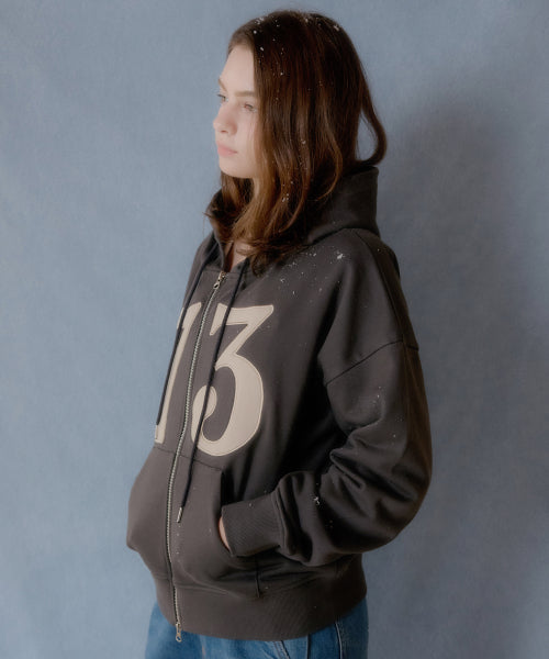 Letters 73 Cotton Hooded Zip-Up (Charcoal)