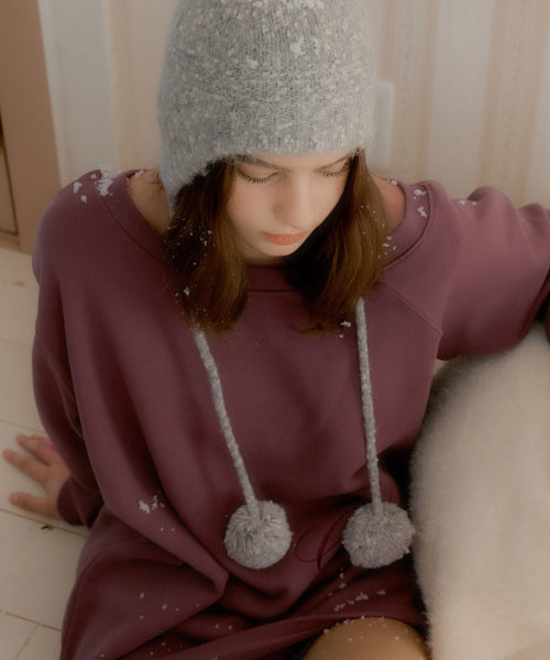 Pompom Dot Ear Muff Alpaca Beanie (Gray)