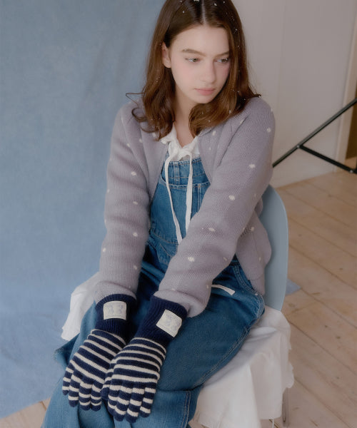 Puppy Label Stripe Gloves (Navy)