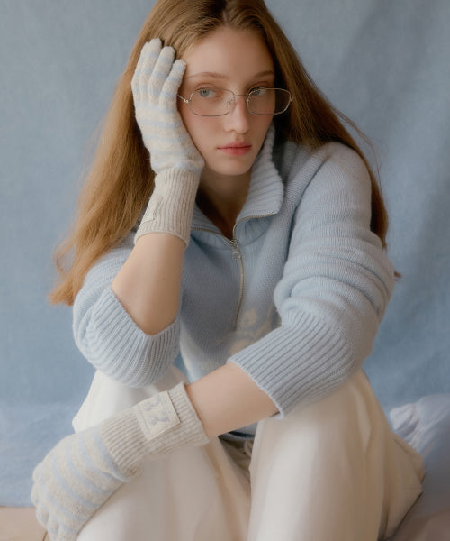 Puppy Label Stripe Gloves (Gray)