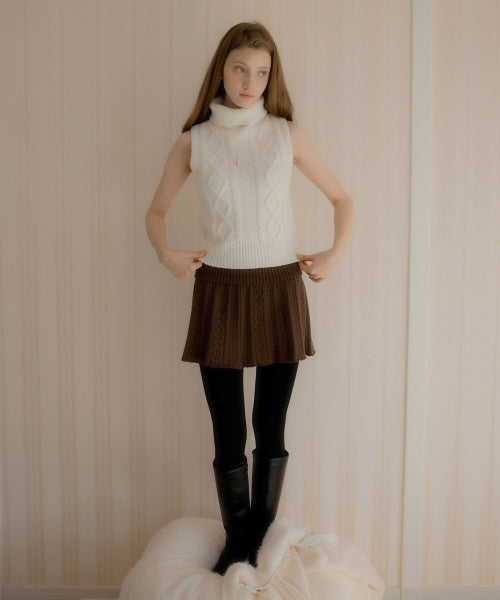 Jess Cable Pleats Knit Skirt (Brown)